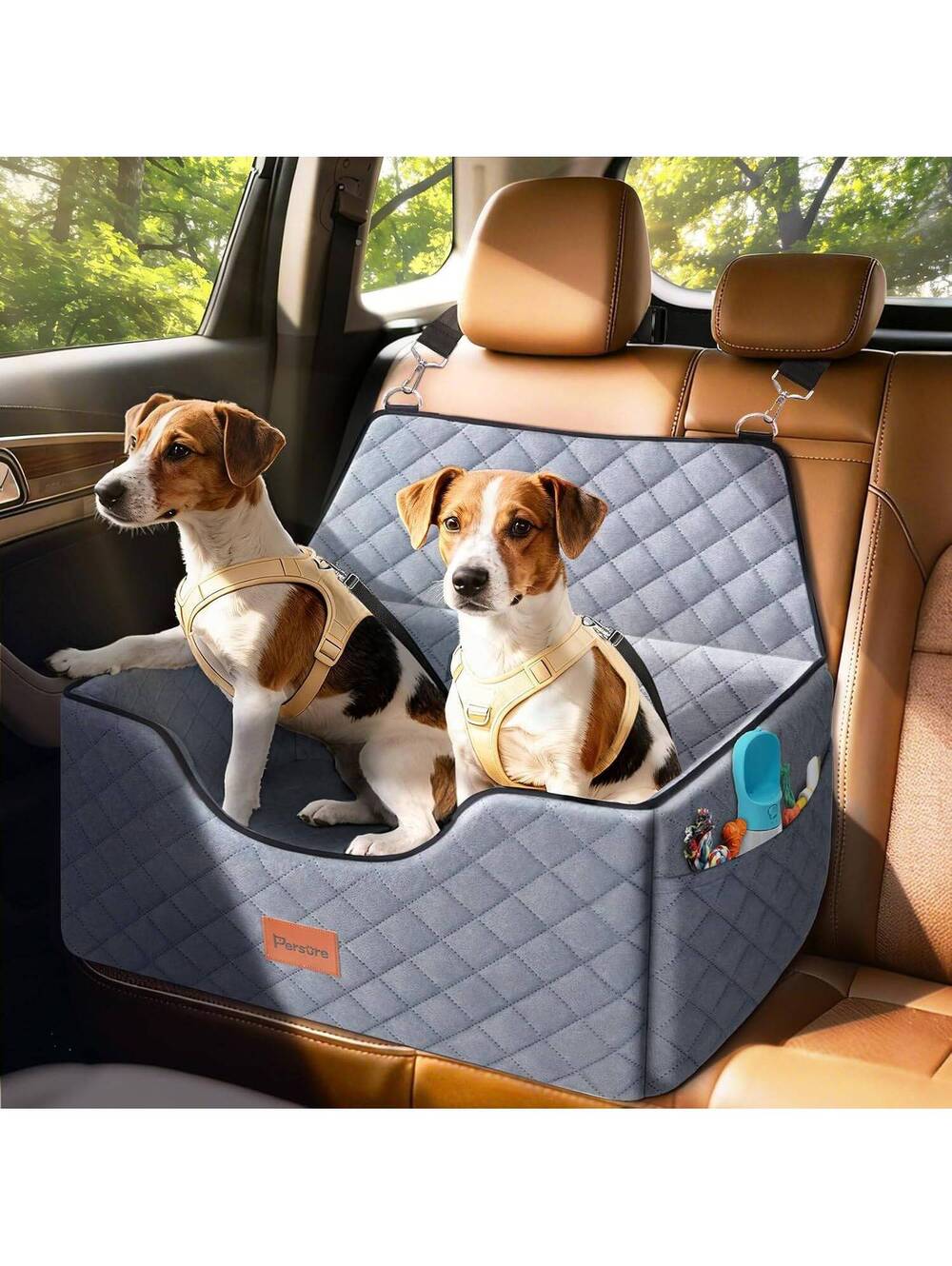 Large Dog Car Seat and Booster Bed, Grey, 55 lbs, booster bed